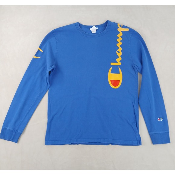 VTG Champion‎ Medium Mens T Shirt Long Sleeve Indonesia 19x26 FLAWS Heavyweight - Picture 1 of 14